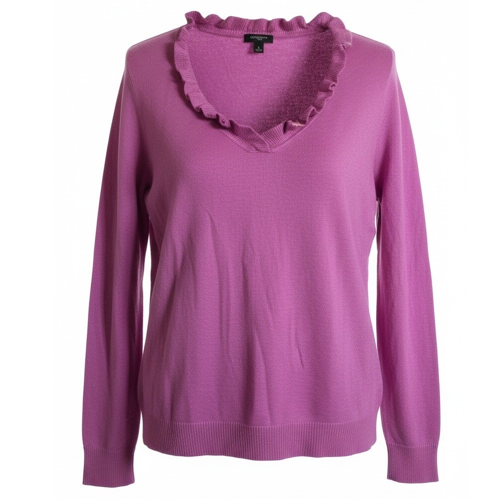 Annβ Taylor Womens XL Purple Lavender Ruffle V Neck Long Sleeve Sweater NWT